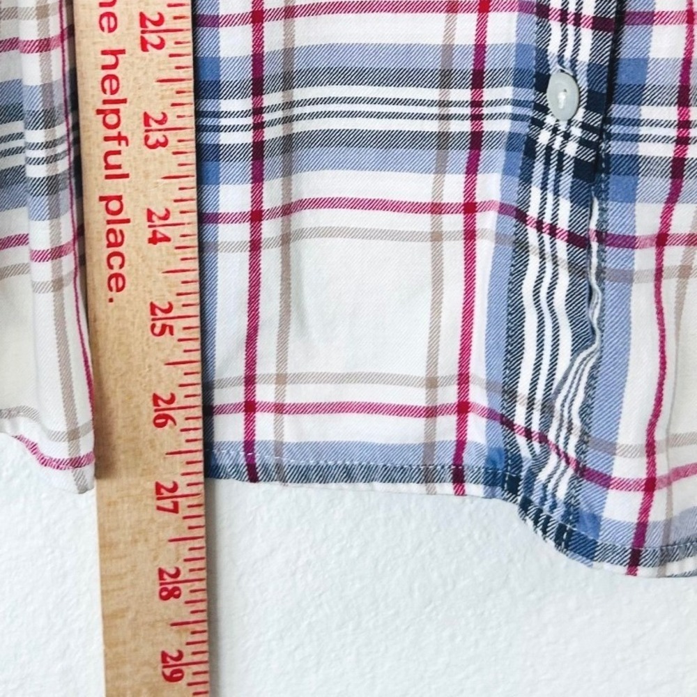 J. Jill Plaid Fall Gorpcore Outdoor Button Down Shirt Blue 100% Cotton SZ LP - Picture 5 of 6